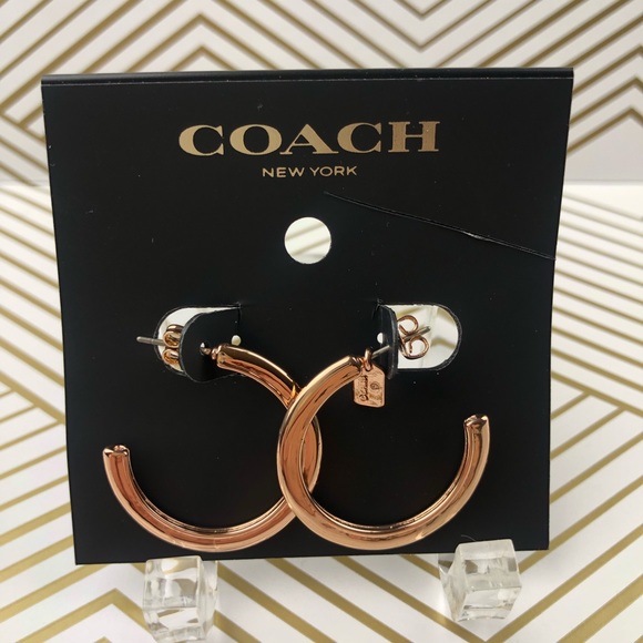 NWT Coach Medium Signature Hoop Earrings in Rose Gold - Picture 3 of 5